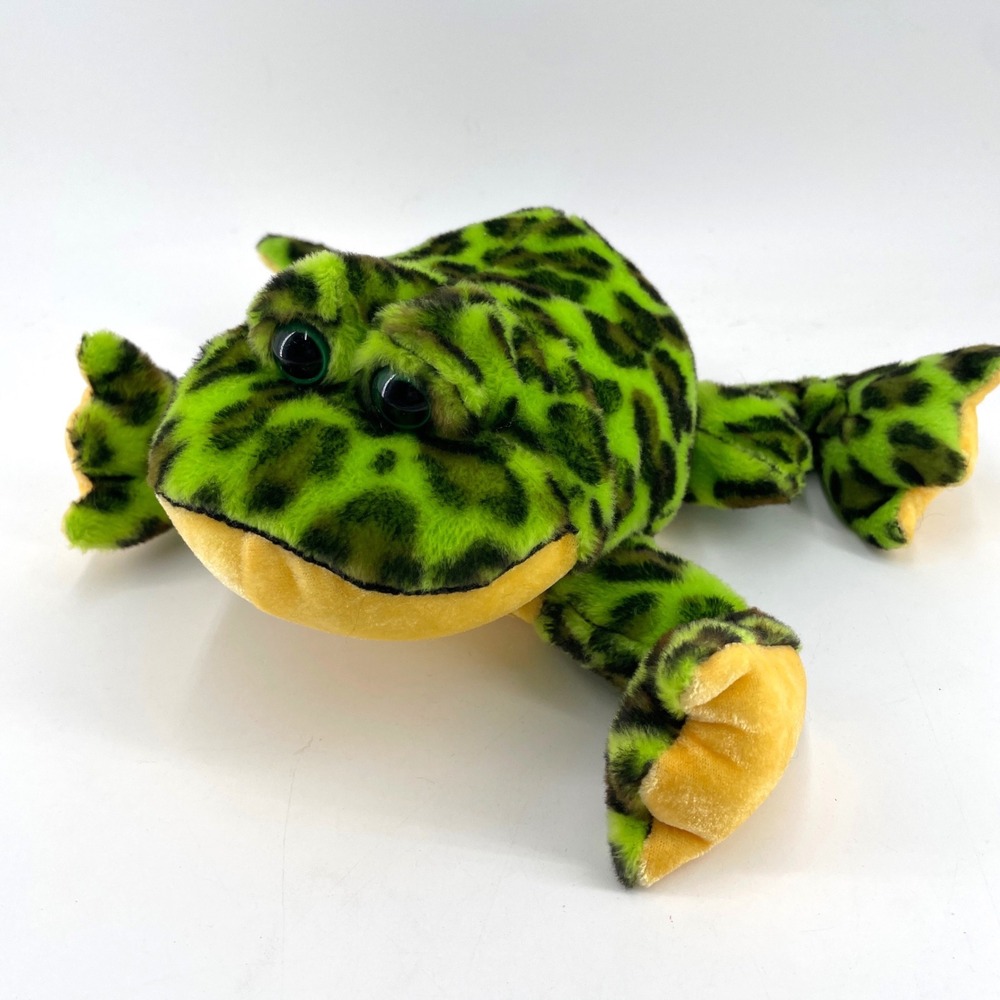 Ganz Webkinz Bull Frog Plush Neon Green Spotted Stuffed Animal Toy 9" HM118